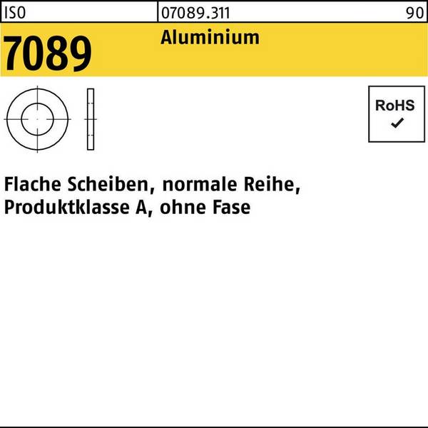 Unterlegscheibe ISO 7089 o.Fase 10 Aluminium 100 Stück