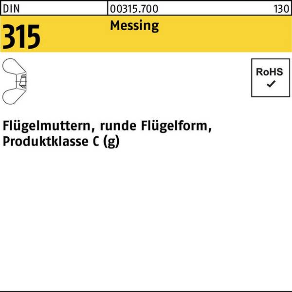 Flügelmutter DIN 315 runde FormM4 Messing 100 Stück