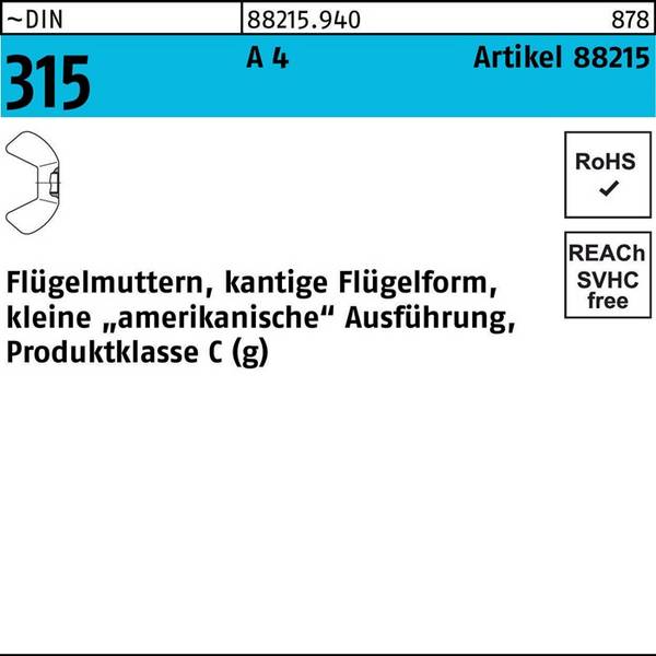 Flügelmutter R 88215 M10 A 4 25 Stück
