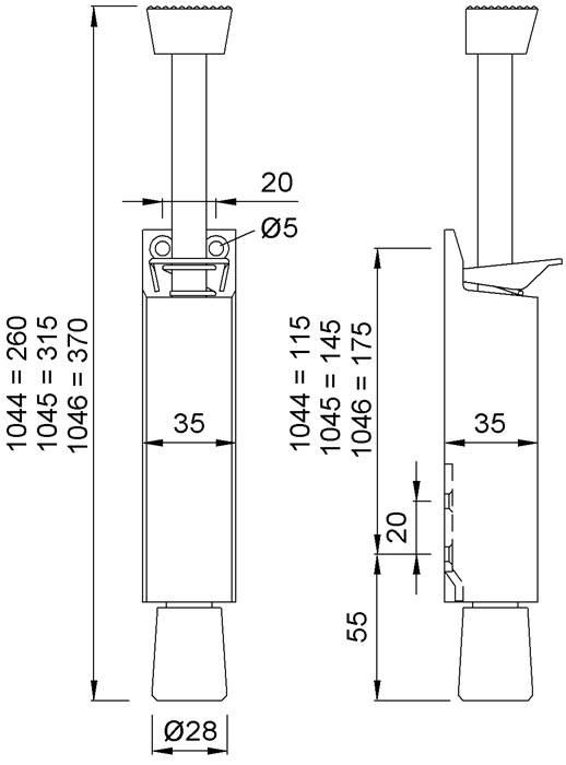 Türfeststeller 1046.02 Alu.silberf.lack.Hubh.120mm Türmontage KWS-1
