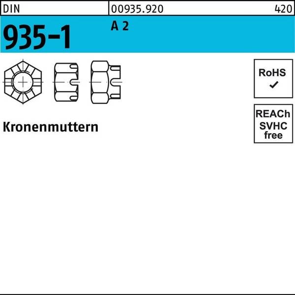 Kronenmutter DIN 935-1 M 16 A 2 10 Stück