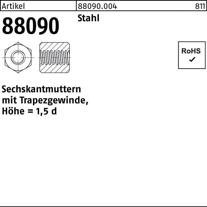 Sechskantmutter R 88090 Trapezgewinde TR24x5-SW36x36 Stahl Höhe=1,5d 1 Stück-0