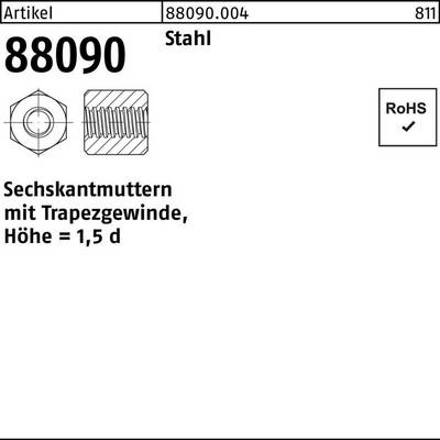 Sechskantmutter R 88090 Trapezgewinde TR24x5-SW36x36 Stahl Höhe=1,5d 1 Stück-0