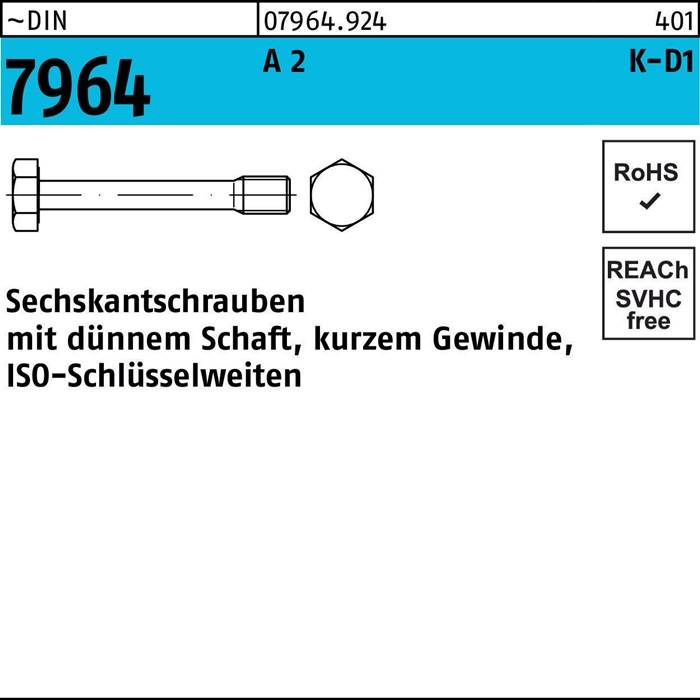 Dünnschaftschraube DIN 7964 Schaft M8x 20/10 A 2 100 Stück-0