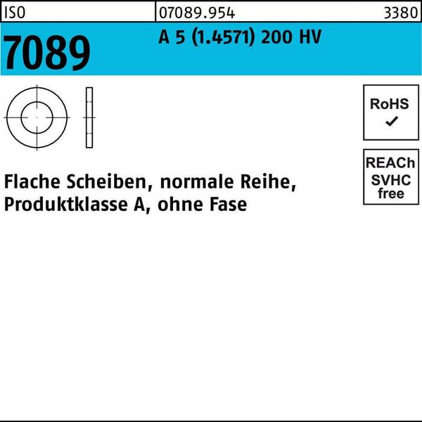 Unterlegscheibe ISO 7089 o.Fase 10 A 5 (1.4571) 200 HV 100 Stück
