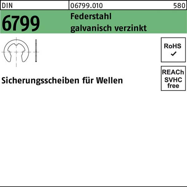 Sicherungsscheibe DIN 6799 f.Wellen 8 Federstahl galv.verz. 250 Stück