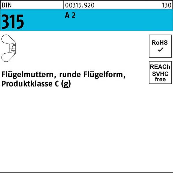 Flügelmutter DIN 315 runde FormM12 A 2 10 Stück