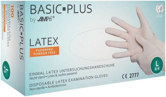 Einw.-Handsch.Basic Plus Gr.L hellbeige Latex EN 455 PSA I 100 St./Box AMPRI-0