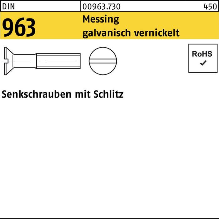 Senkschraube DIN 963 Schlitz M4x 10 Messing galv. vernickelt 200 Stück-0
