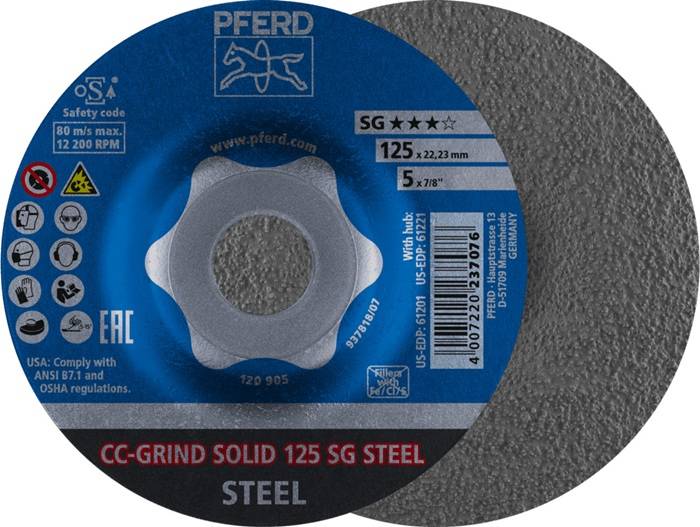 August Rüggeberg GmbH&Co. KG Pferd - Werkzeuge Schleifscheibe CC-GRIND-SOLID SG STEEL D125xSmm gekr.STA Bohr.22,23mm PFE-0