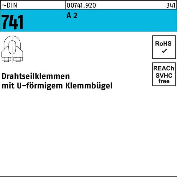 Drahtseilklemme DIN 741 U-förmig 5 MM/M 5 A 2 50 Stück