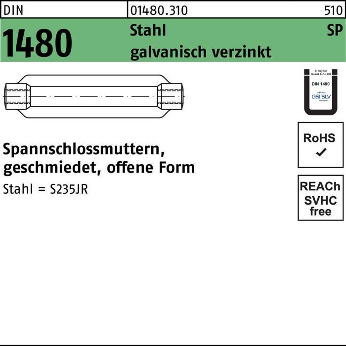 Spannschlossmutter DIN 1480 offen SP M10/125 Stahl ÜZ galv.verz. 1St.-0