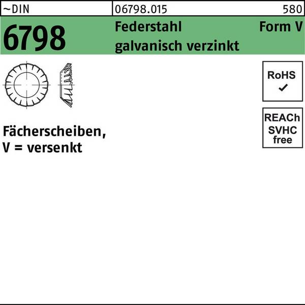 Fächerscheibe DIN 6798 FormV versenkt V 4,3 Federstahl galv.verz. 3000St.