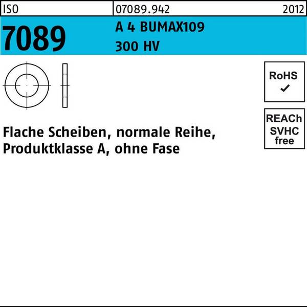 Unterlegscheibe ISO 7089 o.Fase 5 A 4 300 HV BUMAX109 200 Stück