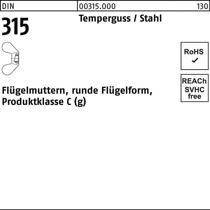 Flügelmutter DIN 315 runde FormM5 Temperguss 100 Stück-0