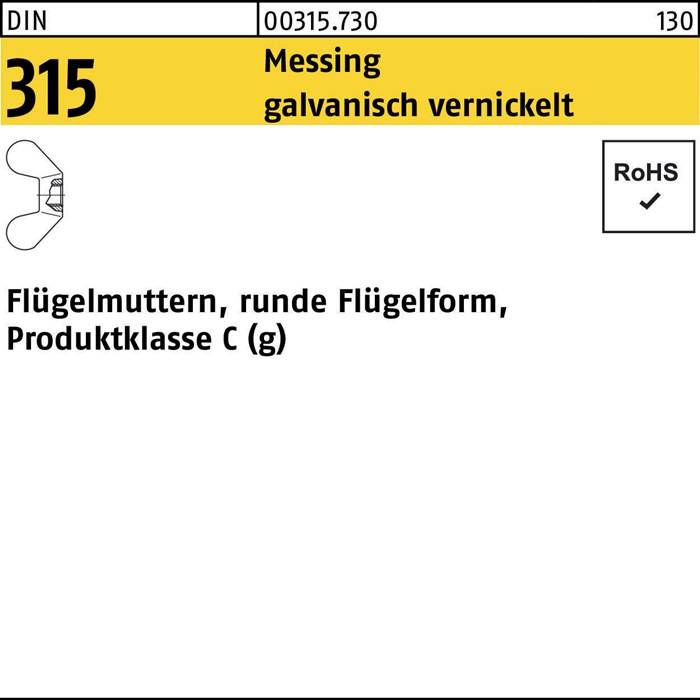 Flügelmutter DIN 315 runde FormM8 Messing galv. vernickelt 100 Stück-0
