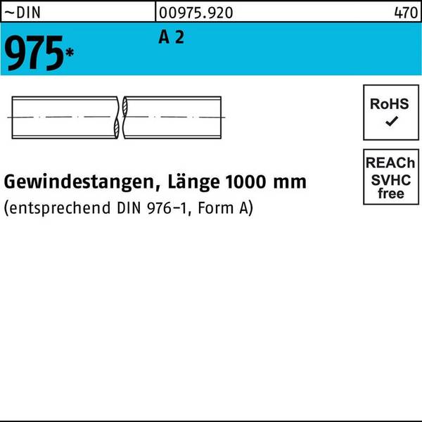 Gewindestange DIN 975 M6x 1000mm A 2 1 Stück