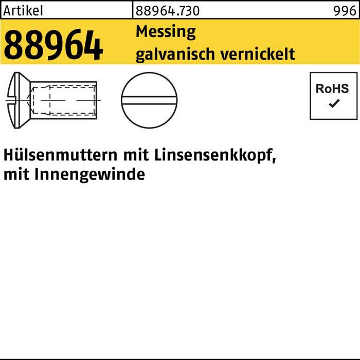 Hülsenmutter R 88964 Liko IG M4x 7 Messing galv. vernickelt 200 Stück-0