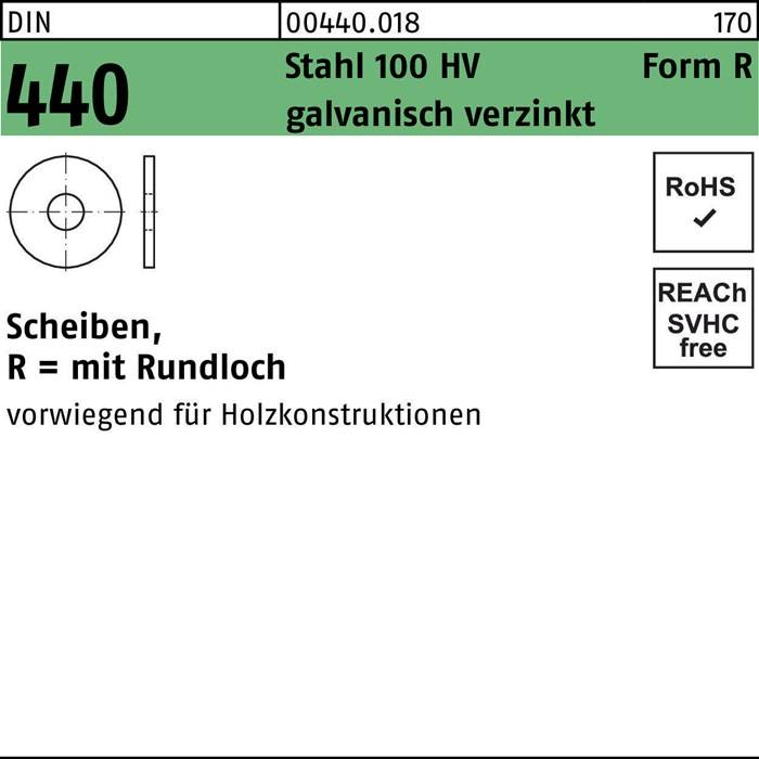Scheibe DIN 440 R 11x34x3 Stahl 100 HV galv.verz. 100St.-0