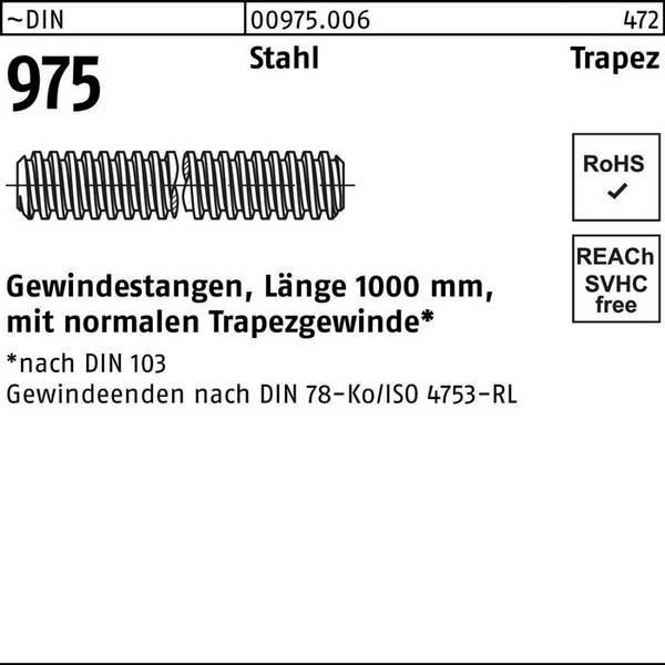 Gewindestange DIN 975 Trapezgewinde TR 30x 6x 1000mm Stahl 1 Stück