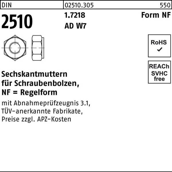 Sechskantmutter DIN 2510 f.Schraubenbolzen NF M48 1.7218 1 Stück