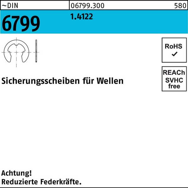 Sicherungsscheibe DIN 6799 f.Wellen 8 1.4122 100 Stück
