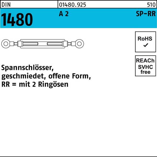 Spannschlossmutter DIN 1480 offen 2Ringösen SP-RR M6 A 2 1 Stück
