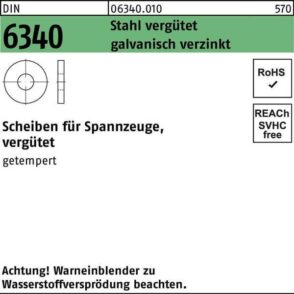 Scheibe DIN 6340 21x 50x 6 Stahl vergütet galv.verz. 25 Stück
