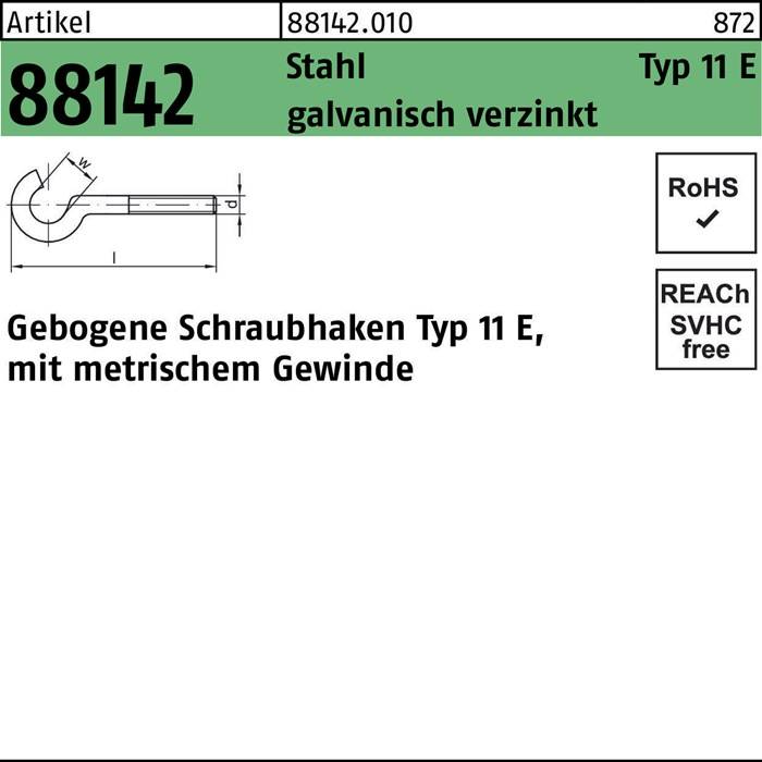 Schraubhaken R 88142 Typ 11 E gebogen M6x60 D 18 Stahl galv.verz. 100St.-0