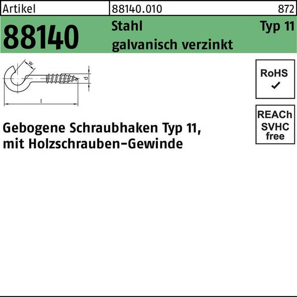 Schraubhaken R 88140 Typ 11 gebogen 25x2,3x8 Stahl galv.verz. 100St.