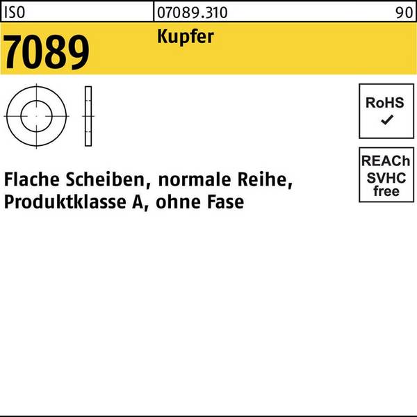 Unterlegscheibe ISO 7089 o.Fase 5 Kupfer 100 Stück
