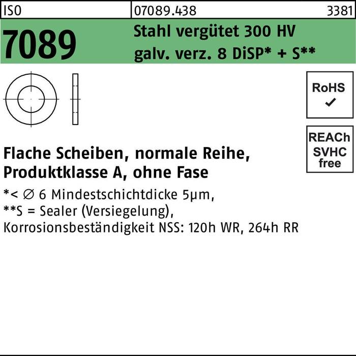 Unterlegscheibe ISO 7089 o.Fase 8 Stahl 200 HV galv.verz. 8 DiSP+S 200 Stück-0