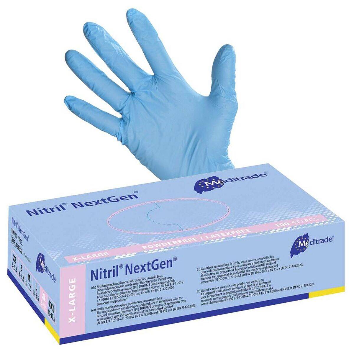 Meditrade 100er-Pack Nitril Einmalhandschuhe »Nitril® NextGen®« XL blau, puderfrei