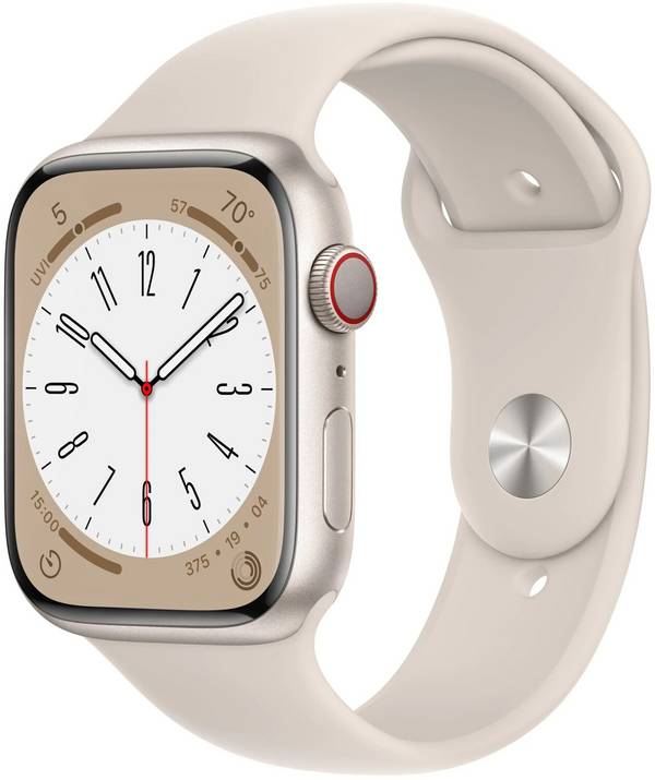 Apple Watch 8 Cellular Starlight Alu 45mm a2775 White Silicon Band