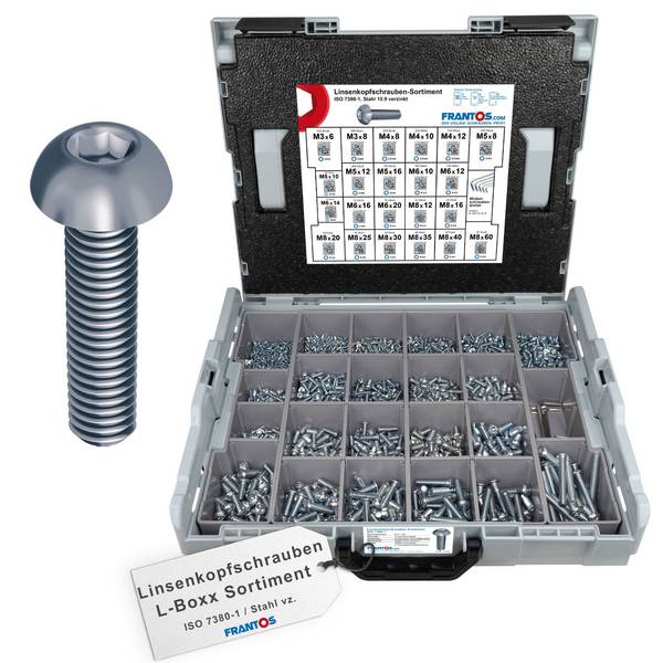 FRANTOS L-BOXX Schrauben-Sortiment Linsenkopfschrauben ISO 7380-1 - Stahl verzinkt 2895 tlg.