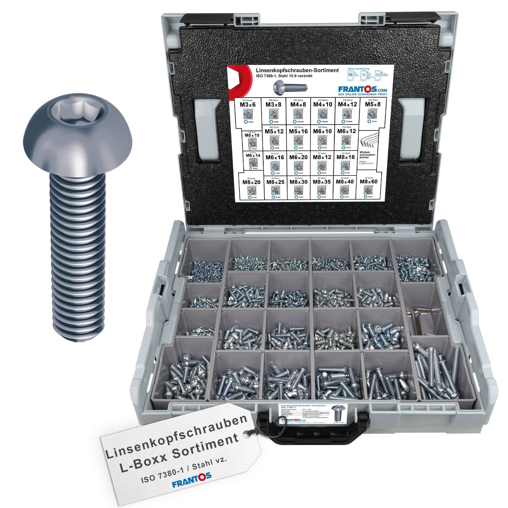FRANTOS L-BOXX Schrauben-Sortiment Linsenkopfschrauben ISO 7380-1 - Stahl verzinkt 2895 tlg.-0