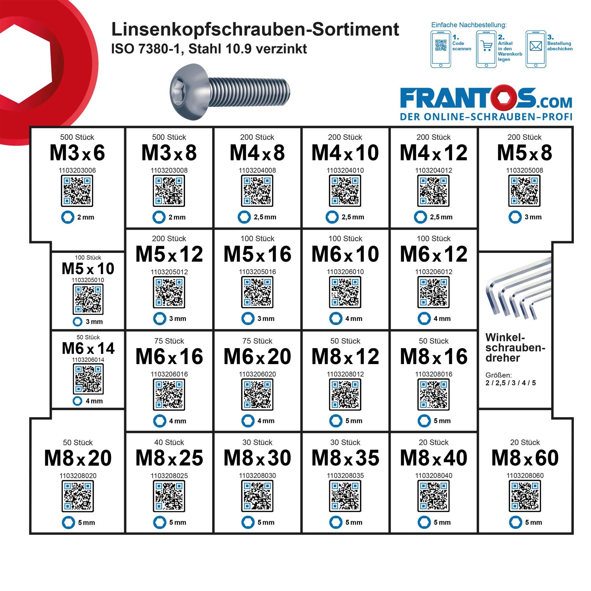 FRANTOS L-BOXX Schrauben-Sortiment Linsenkopfschrauben ISO 7380-1 - Stahl verzinkt 2895 tlg.-2