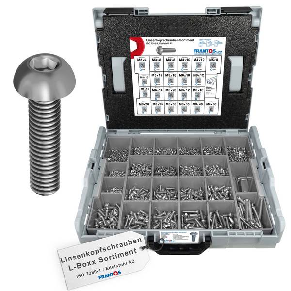 FRANTOS L-BOXX Schrauben-Sortiment Linsenkopfschrauben ISO 7380-1 - Edelstahl A2 2895 tlg.