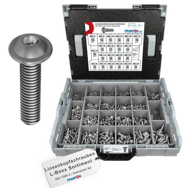 FRANTOS L-BOXX Schrauben-Sortiment Linsenkopfschrauben ISO 7380-2 Sortiment - 2625 tlg. + 5 Winkelschraubendreher