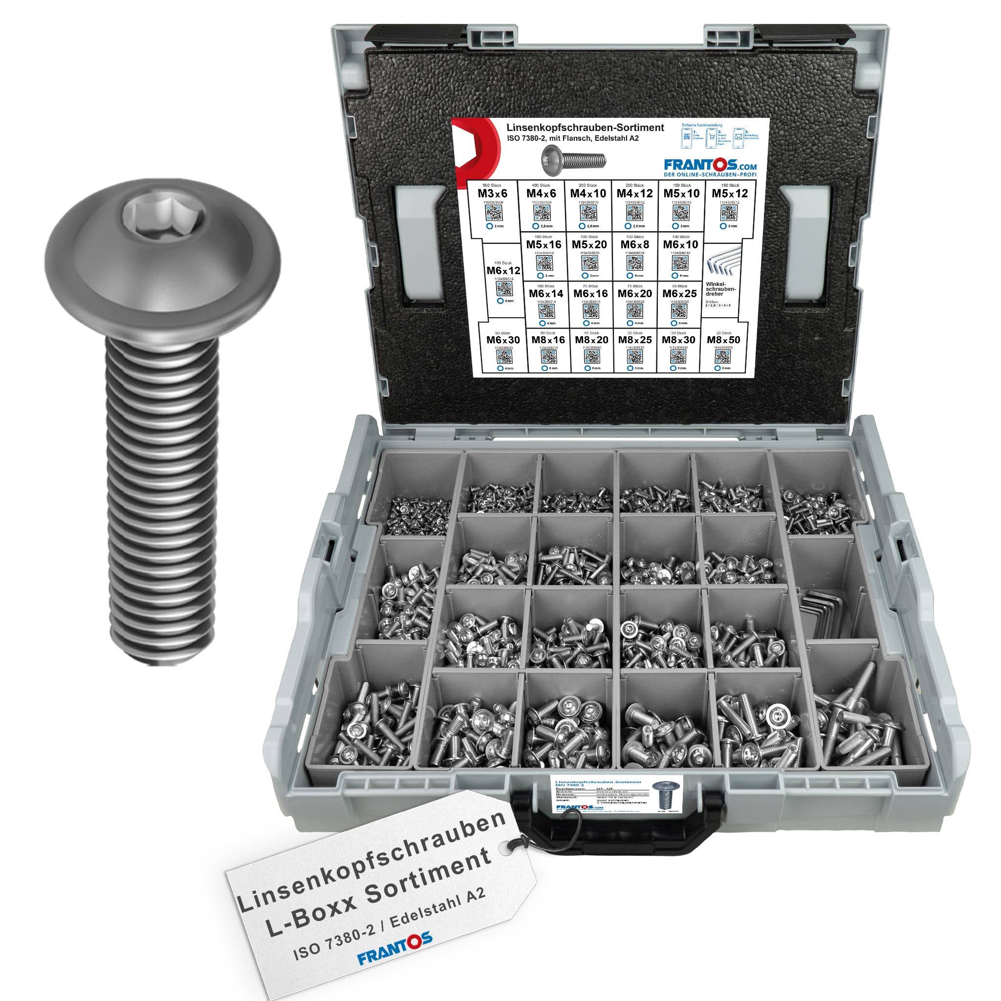 FRANTOS L-BOXX Schrauben-Sortiment Linsenkopfschrauben ISO 7380-2 Sortiment - 2625 tlg. + 5 Winkelschraubendreher-0