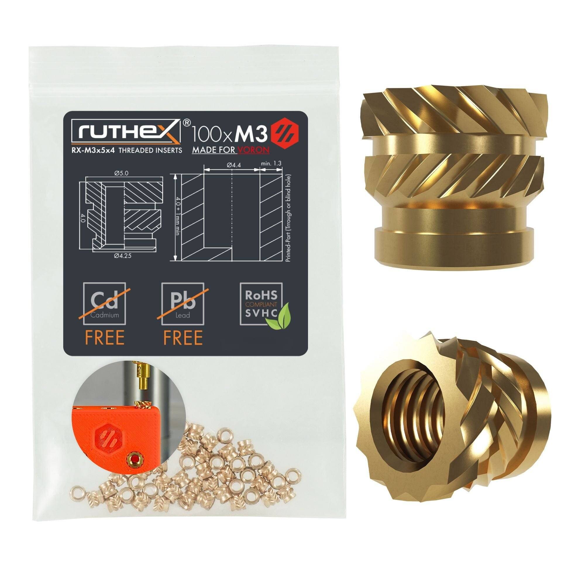 ruthex Gewindeeinsatz M3 Voron (100 Stück), M3x5x4-0