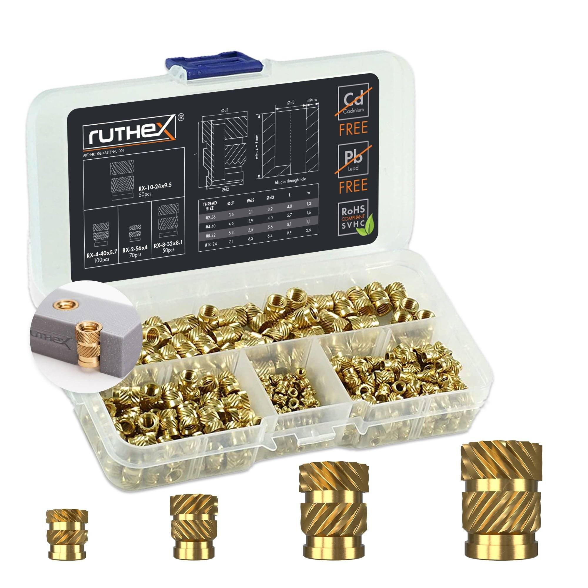 ruthex #2-56/#4-40/#8-32/#10-24 UNC Gewindeeinsatz Sortimentskasten-0
