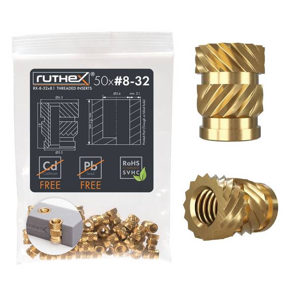 ruthex Gewindeeinsatz #8-32 UNC (50 Stück), #8-32x8,1