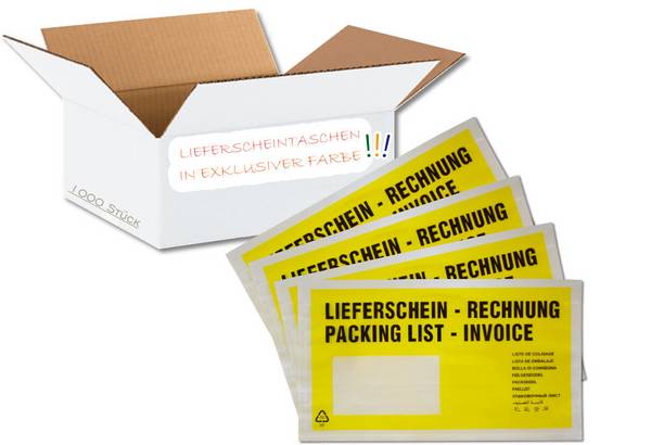 1000 Lieferscheintaschen selbstklebend Premium | Dokumententaschen DIN lang aus PP transparent