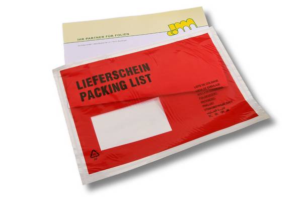 1000 Lieferscheintaschen C5 selbstklebend im Karton Premium | Dokumententaschen aus PP in rot
