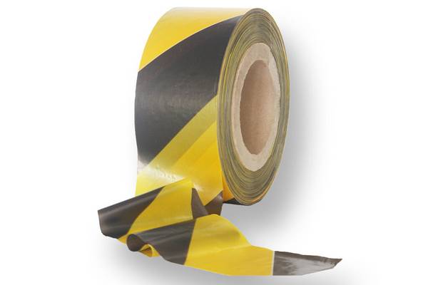 Absperrband in Gelb/Schwarz mit und ohne Karton 75mm 500m (ohne Karton,