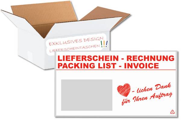 1000 Lieferscheintaschen "Herzlichen Dank" selbstklebend Premium | Dokumententaschen aus PP