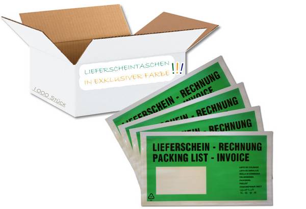 1000 Lieferscheintaschen selbstklebend Premium | Dokumententaschen DIN lang aus PP transparent
