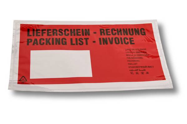 1000 Lieferscheintaschen rot DIN lang selbstklebend im Karton Premium | Dokumententaschen aus