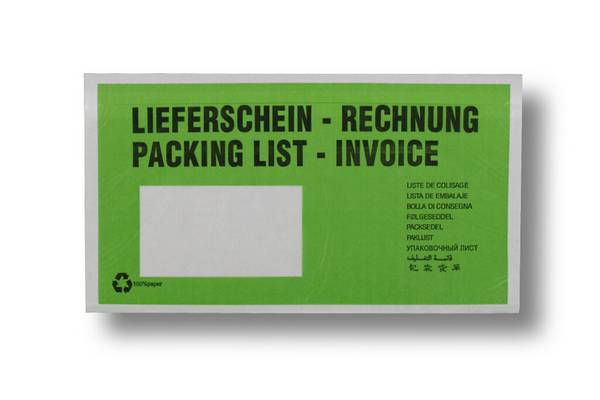 1000 Lieferscheintaschen DIN lang selbstklebend im Karton Premium | Dokumententaschen aus grün